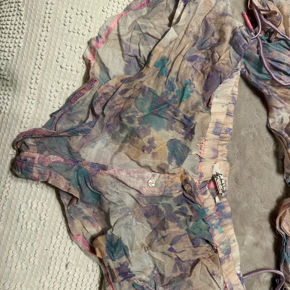 Free People Sheer Floral Set in Purple and Cream - Picture 3 of 4